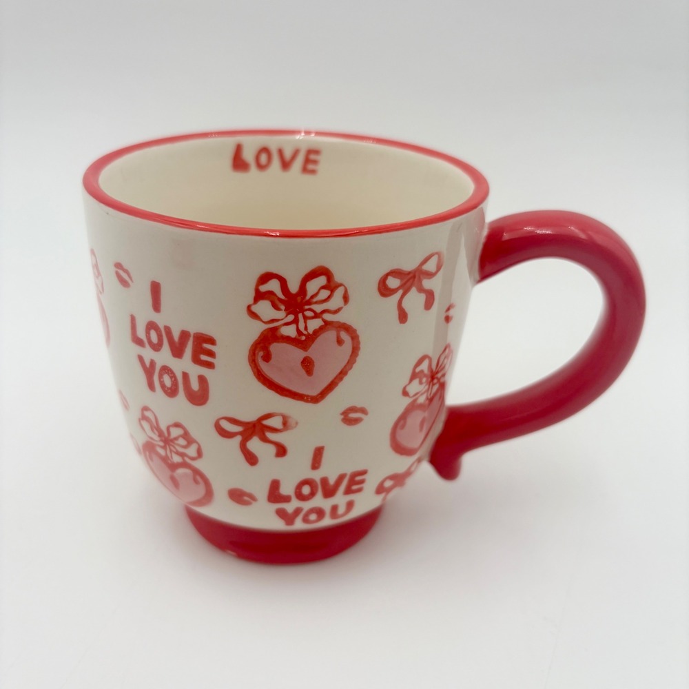 Potters Studio Valentine Heart‎ I Love You Mug Red Cream Ceramic Coffee Tea Cup